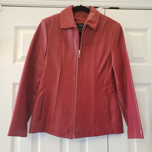 Genuine leather jacket with zipper - Red - Size S - Picture 3 of 12